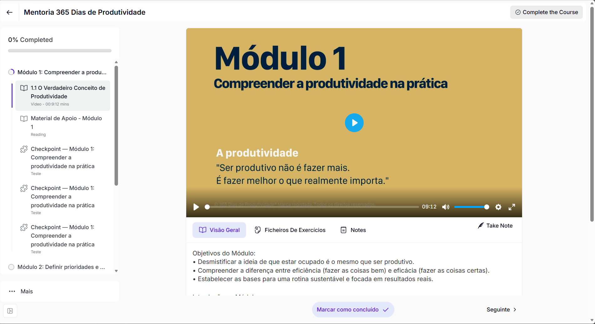 Marcar aula como concluída